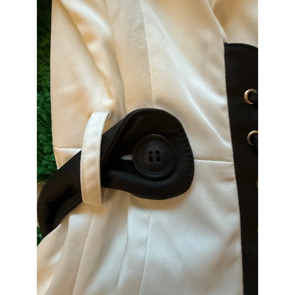 Windsor Trench Coat Womens Size S White Excellent Lace Up Back Double Breasted